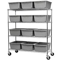 68 Inch (in) Shelf Height Mobile Wire Shelving with 34240 Tub