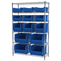 74 Inch (in) Shelf Height Wire Shelving with 30280, 30281, 30282, and 30283 Bin